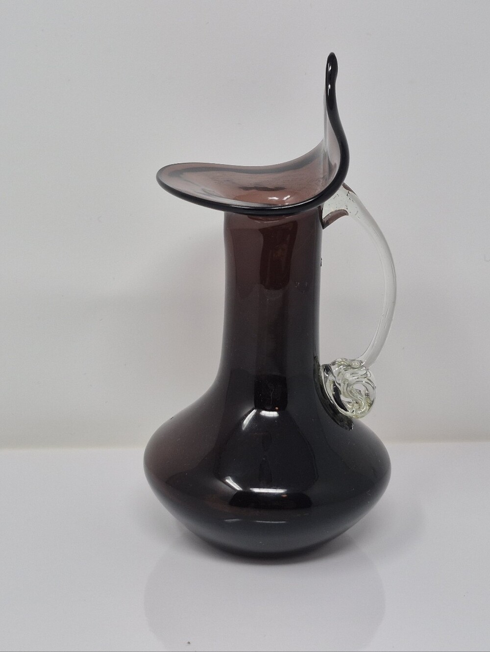 Amethyst Hand Blown Jack In The Pulpit Mini Pitcher With Clear Handle